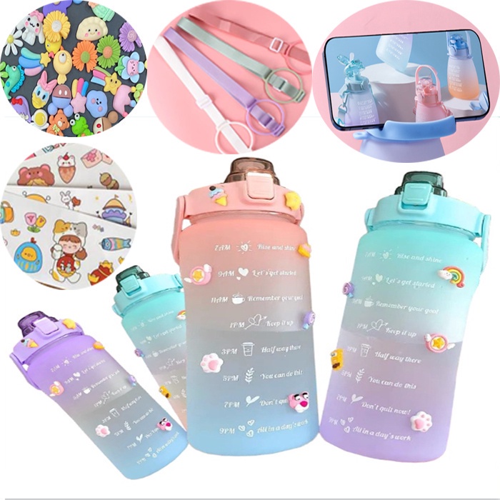 【Gratis tali panjang&amp;2D&amp;3D stiker】Botol Minum Gemoy Bulat Mini Botol Minum Anak Anak (1.5/2.0L)