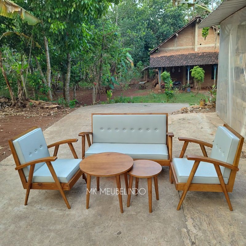 KURSI TAMU VINTAGE / KURSI TAMU JENGKI MINIMALIS / MEJA TAMU RETRO KAYU JATI