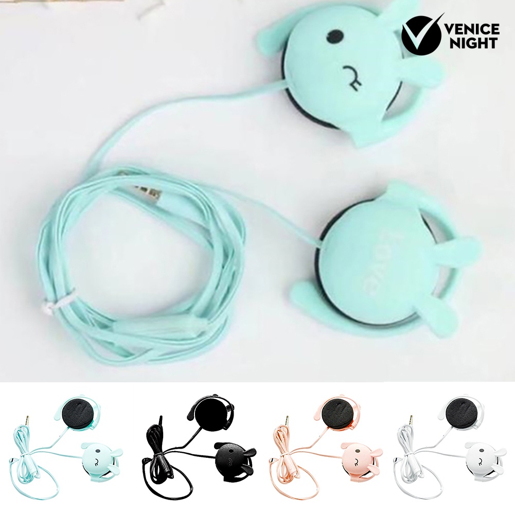 (VNEP) (Berkabel) Lucu Kelinci Stereo Earphone Headphone dengan Mic 3.5mm Ear-hook Sport Headset Hadiah