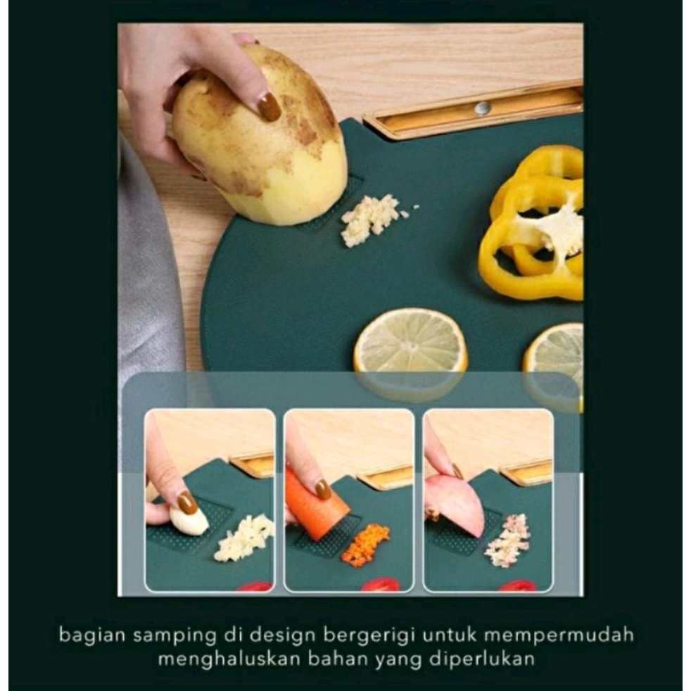 Talenan Bulat Round Premium 2 in 1 dengan Parutan Anti Jamur Cutting Board Premium Buah Sayuran Dapur Extra Tebal Hijau Emerald Serbaguna TERMURAH TERLARIS