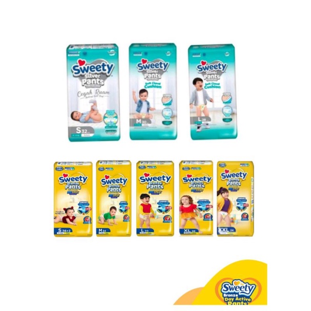 (Bundling 2pcs) Sweety Silver Pants dan Sweety Bronze Kuning NB/S/M/L/XL/XXL36 Kemasan Terbaru