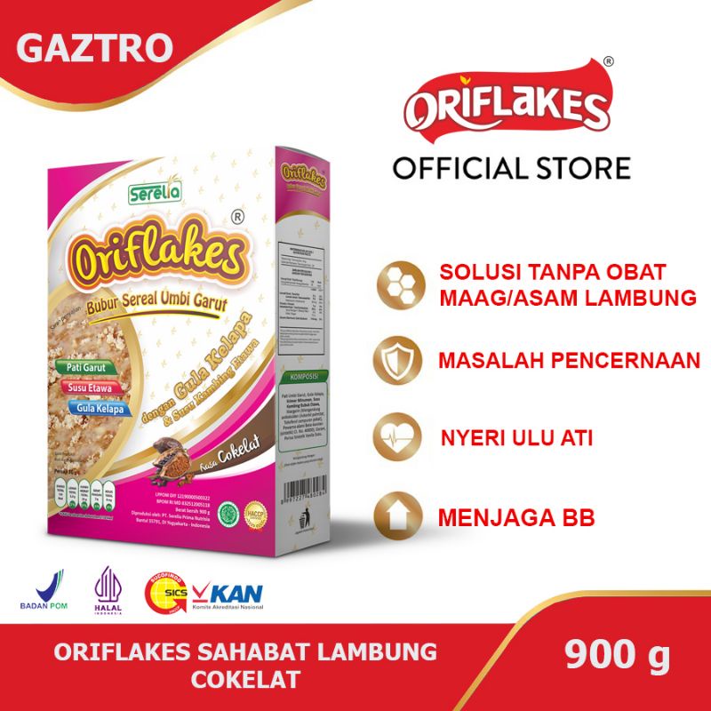 

ORIFLAKES sereal umbi garut 900 gram maag asam lambung gerd-coklat