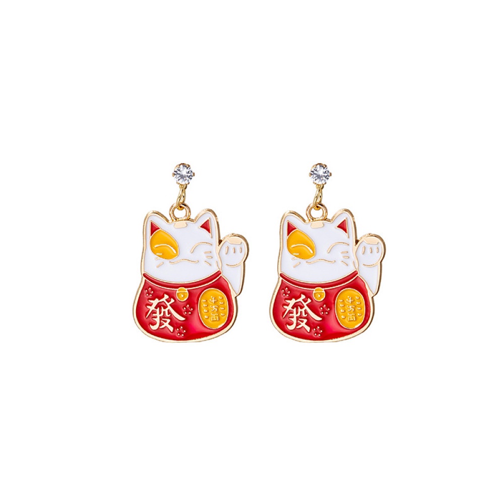 Anting Tusuk Gantung Wanita Bahan Sterling Silver 925 Desain Kucing Kartun Gaya Cina Untuk Hadiah