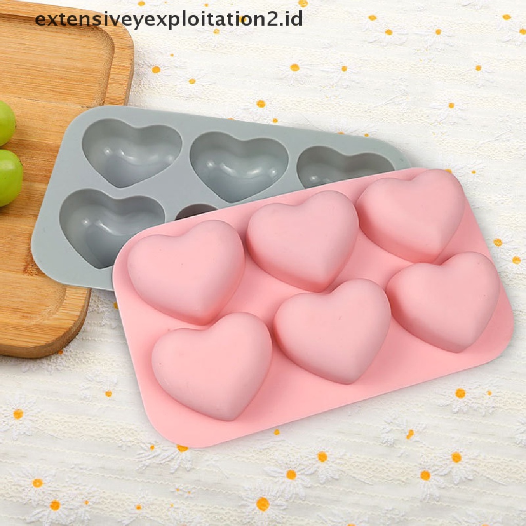 1 Pc Cetakan Kue Bentuk Hati 3D 6 Rongga Bahan Silikon