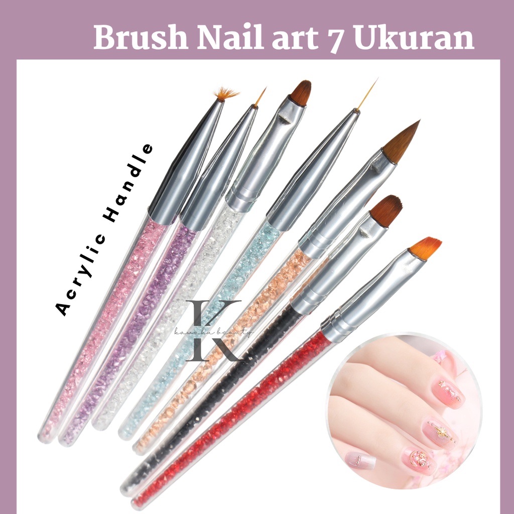 Brush Kuas Crystal Nail Art 7 ukuran / Acrylic / Round / Liner / Fan / Angled