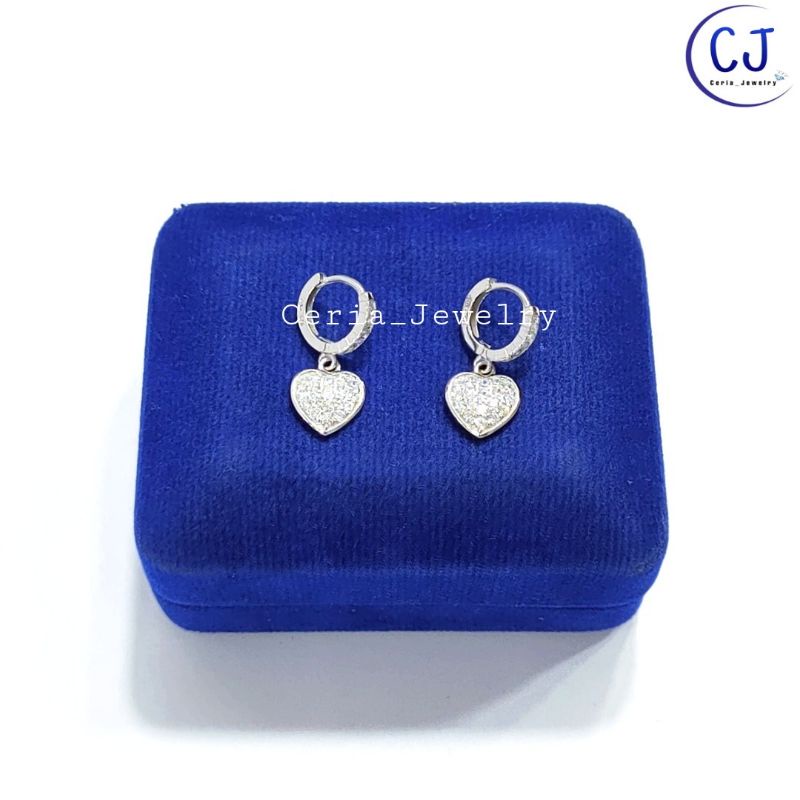 Anting Perak Asli Silver 925 Lapis Emas Model Jepit Gantungan love - perhiasan perak wanita