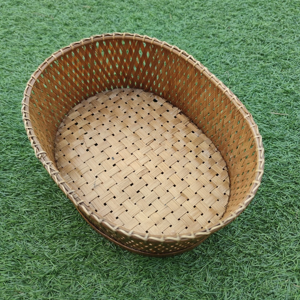 AKN88 - Kerajinan Tangan Rotan Keranjang Anyam Bambu Oval Serbaguna 30x22x10cm