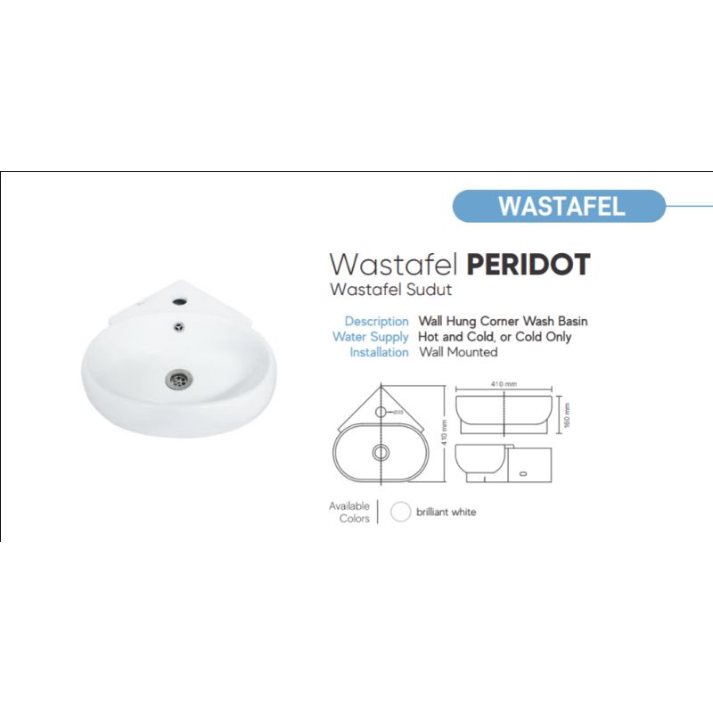 Wastafel Sudut Peridot Trilliunware