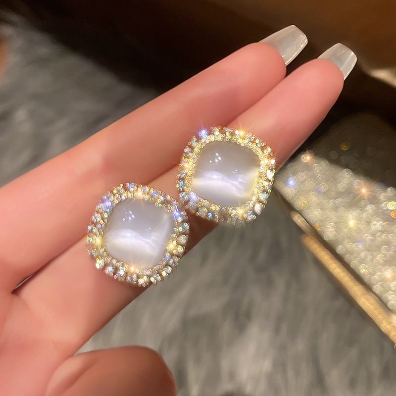 IFYOU Anting Stud Opal Mutiara Berlian Imitasi Gaya Vintage Untuk Wanita