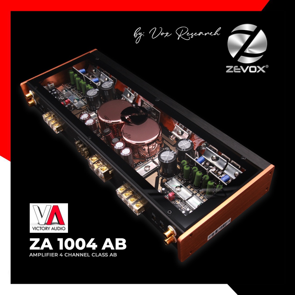 Power Amplifier Mobil 4 Channel ZEVOX ZA 1004 AB by VOX RESEARCH 4 x 120 Watt RMS @4Ohm Power Output
