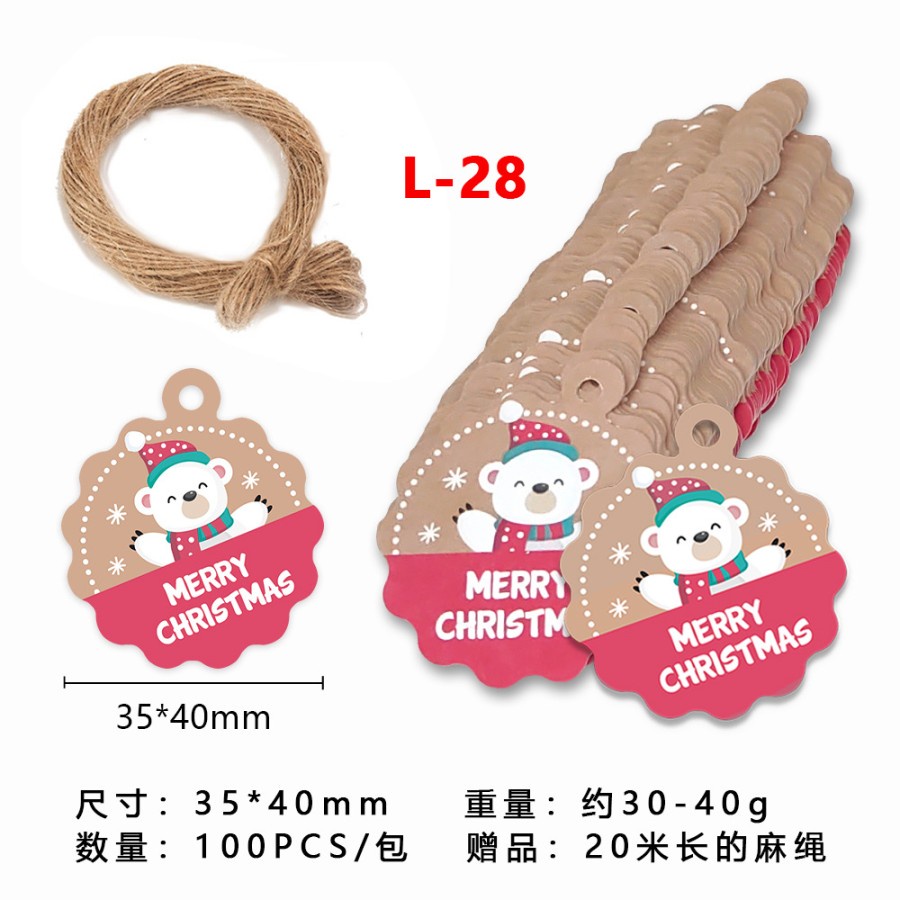 

Xmas Tag bulat dengan tali / kartu gantungan ucapan bingkisan natal
