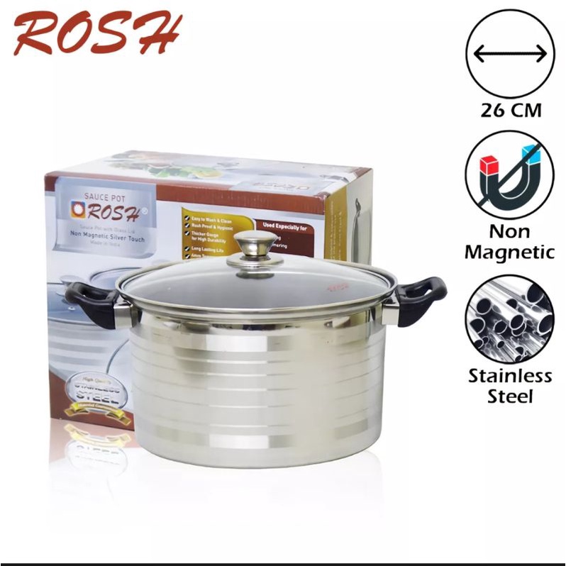 panci ROSH sauce pot steamer 28cm ORIGINAL / panci kukus kukusan stainless 28cm / saucepot rosh / panci soup rosh stainless tutup kaca 20cm 22cm 24cm 26cm 28cm