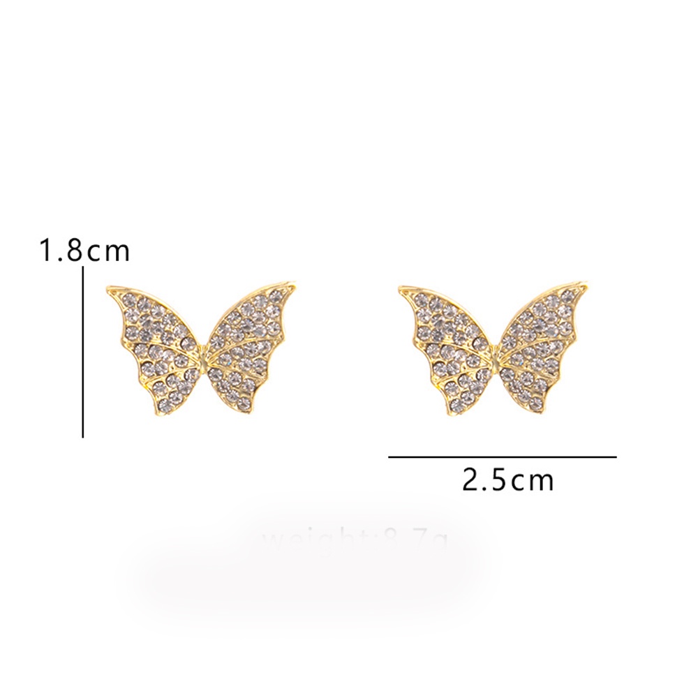 Anting Stud Kristal Bentuk Kupu-Kupu Warna Emas Silver Untuk Wanita