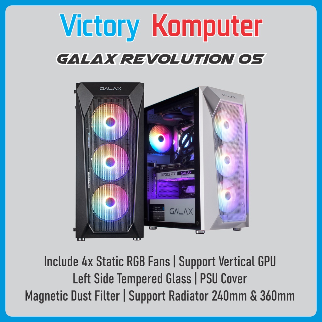 PC Case Casing Galax Revolution 05 Free 4 Fan RGB ATX Gaming Case Vertical GPU Support Case Komputer
