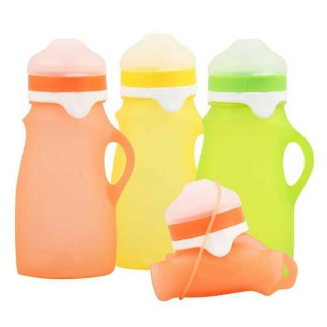 Babyqlo Baby  Food Pouches Babyglo Botol Minum Baby Anti pecah Anti Retak  , BabyGLo Squeezable Baby Food Pouches Botol Minum Bayi MPASI Baby Feeder Premium botol Minum Elastis flexi