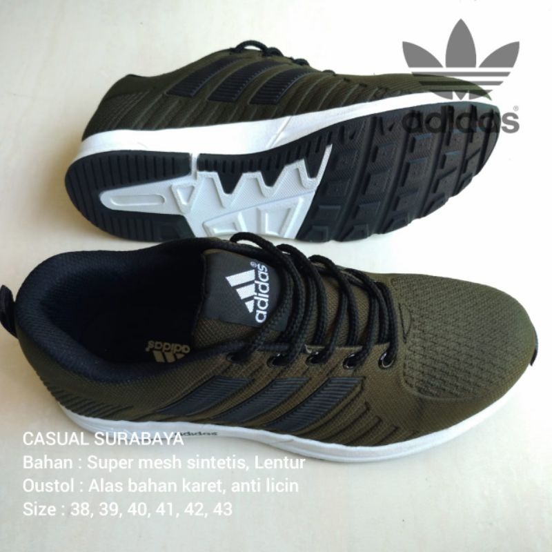 SEPATU SPORT HIJAU ARMY ALAS KARET PRIA