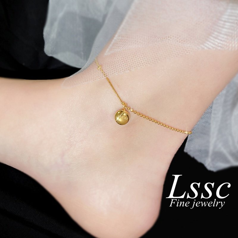 Gelang Kaki Titanium Anti Karat Huruf &quot;Lucky&quot; Bola Emas 18K Fashion Korea Aksesoris Perhiasan Wanita
