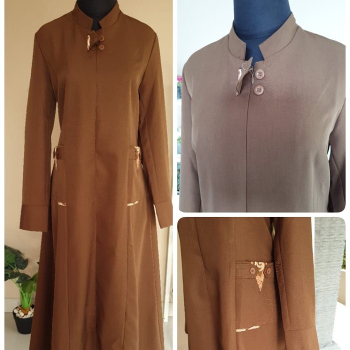 Baju Gamis Pemda Aceh Khaki Tua Gelap Kerah Shanghai Bahan Lokal Azkia
