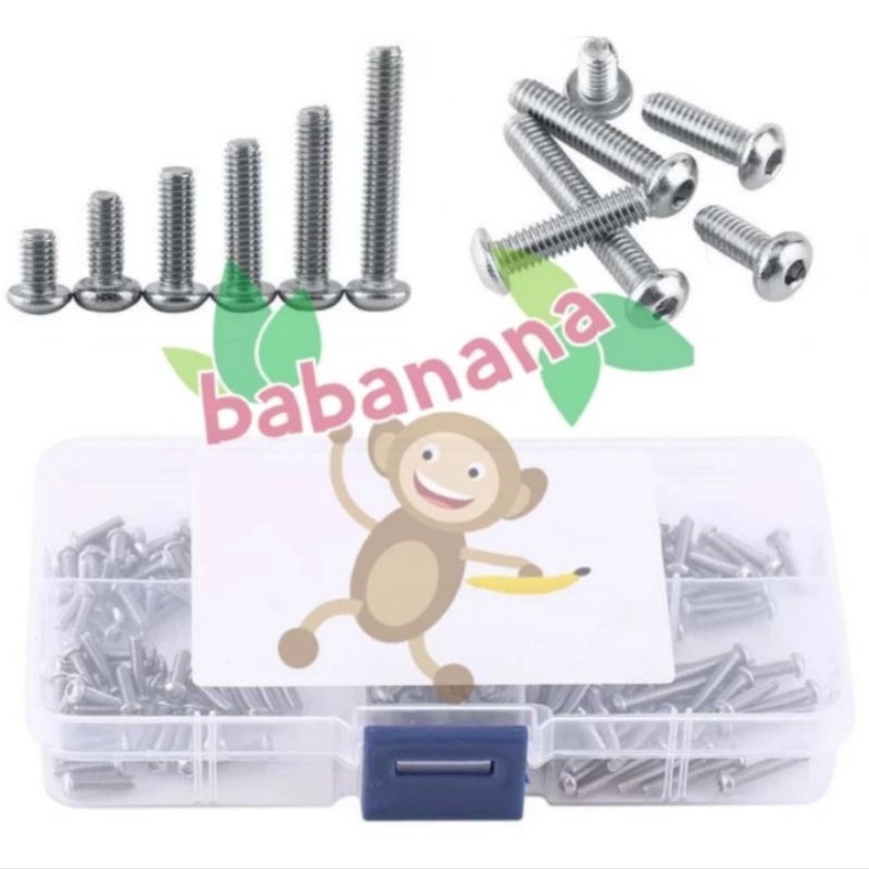 180pcs M2.5 button head screw set baut sekrup kit stainless steel 304