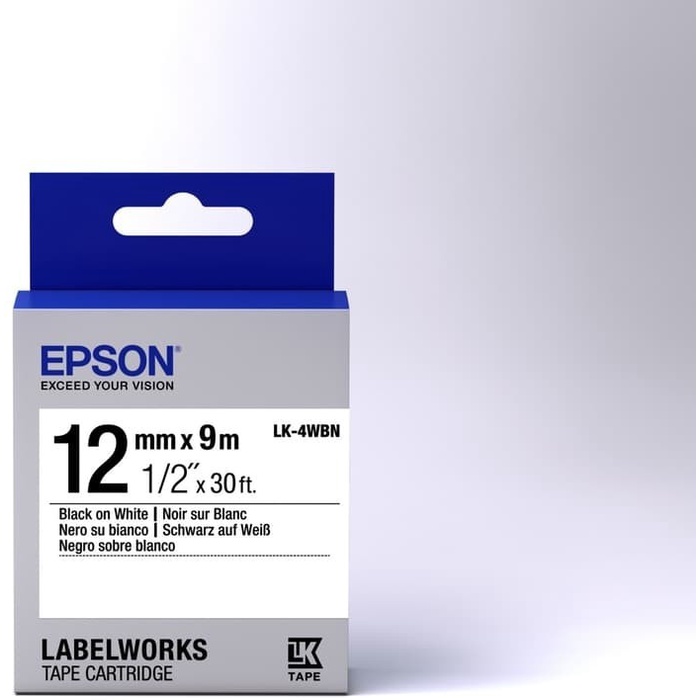 Epson label 12mm black on white 9m labelworks tape cartridge LK-4WBN