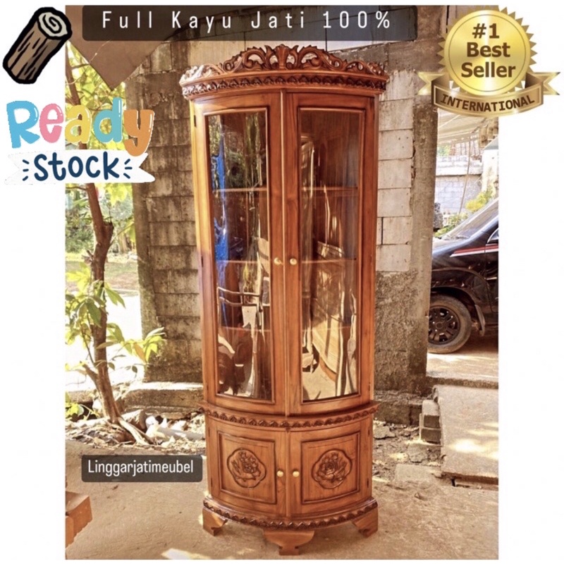 READY STOCK Almari Hias Ruang Tamu/Lemari Hias Kaca/ Lemari Hias Jati Minimalis/Lemari Sudut Pojok K