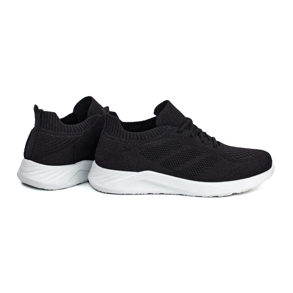Sepatu Sneakers Pria Rajut Import Sport Shoes Casual Fashion Hitam Putih Tali SK820