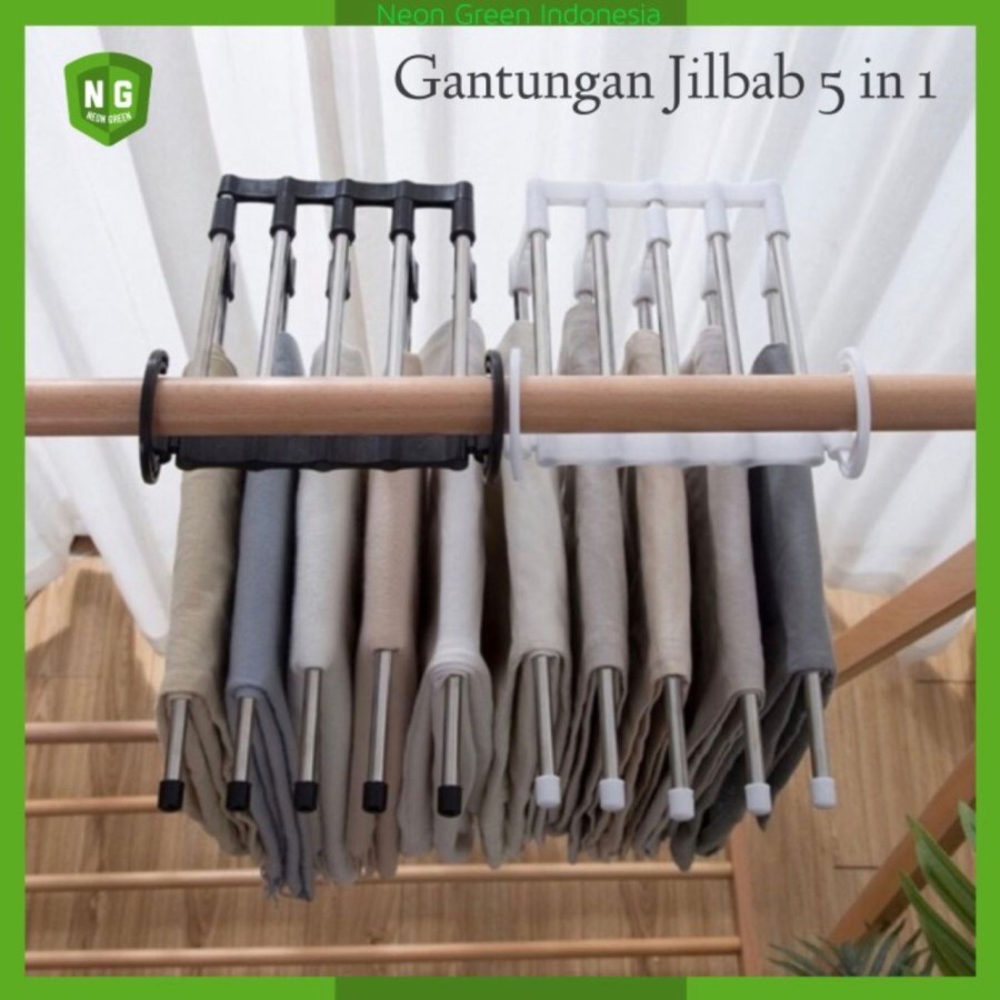 EM Gantungan Baju Celana Jilbab Syal Pakaian Magic Hanger 5 in 1 Stainles