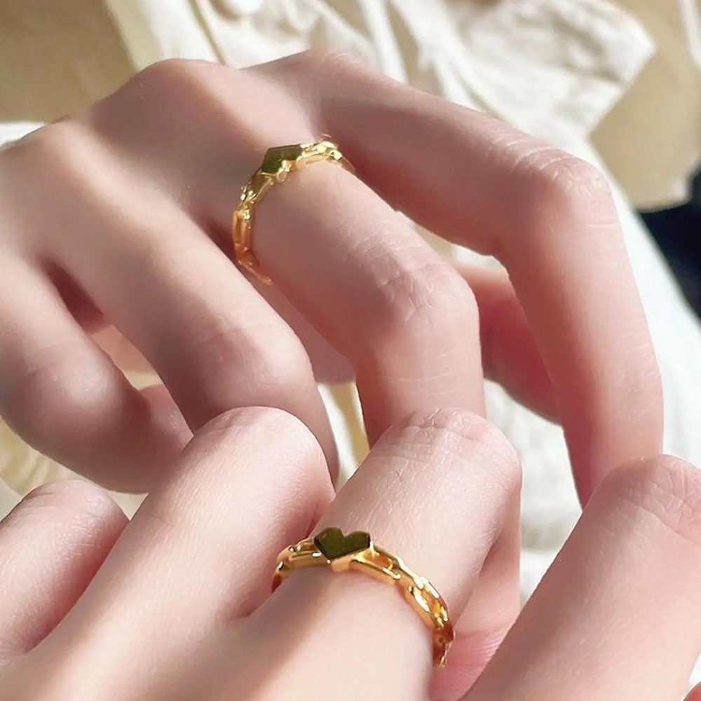 Cincin Rantai Bentuk Hati Model Terbuka Dapat Disesuaikan Untuk Wanita