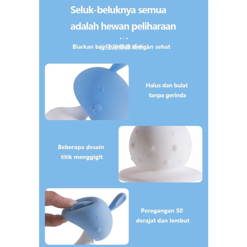 Teether bayi/Mainan gigitan bayi bahan silikon/Teether silikon kelinci/Mainan gigitan bayi / Mainan rattle bayi /teether bayi Mushroom Head / baby bell teethering rattle stick (BIC)