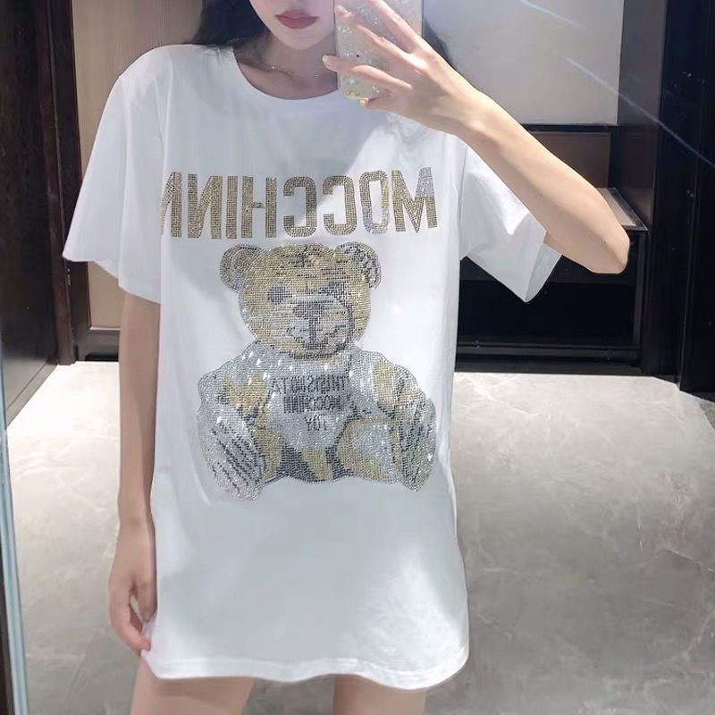 Putih Lengan Pendek T-shirt Wanita Baru Musim Panas Mahasiswa Versi Korea Medium dan Panjang Longgar