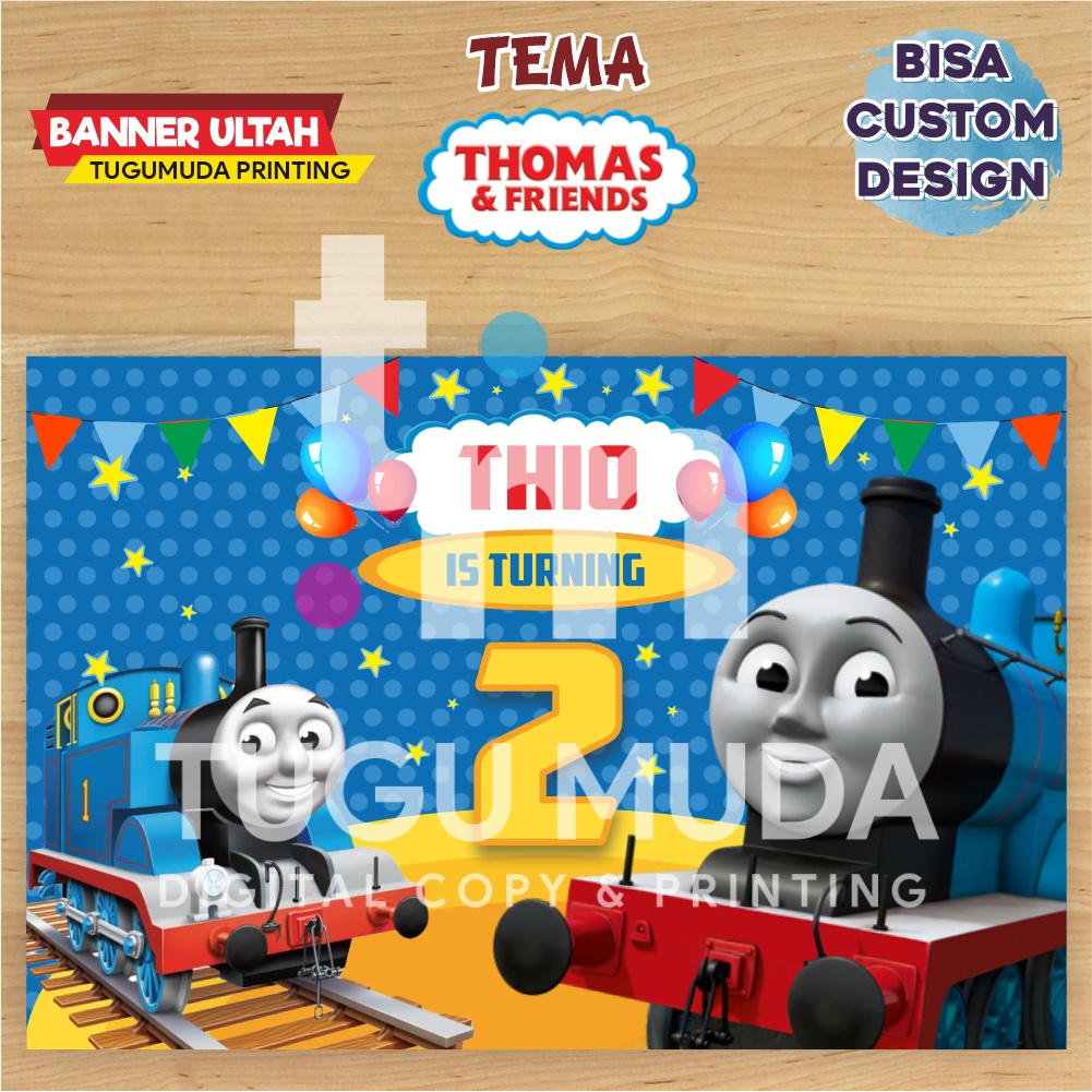 Cetak Banner|Backdrop|Spanduk Ultah/Birthday/Ulang Tahun Anak - THOMAS TRAIN