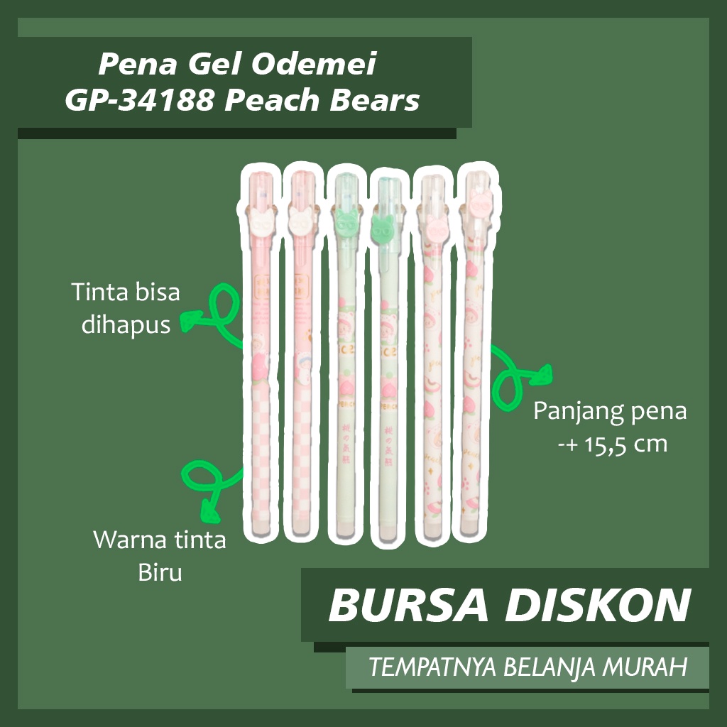 

Pena Gel Odemei GP-34188 Peach Bears Pulpen Bolpen Bisa Dihapus Erasable Lucu