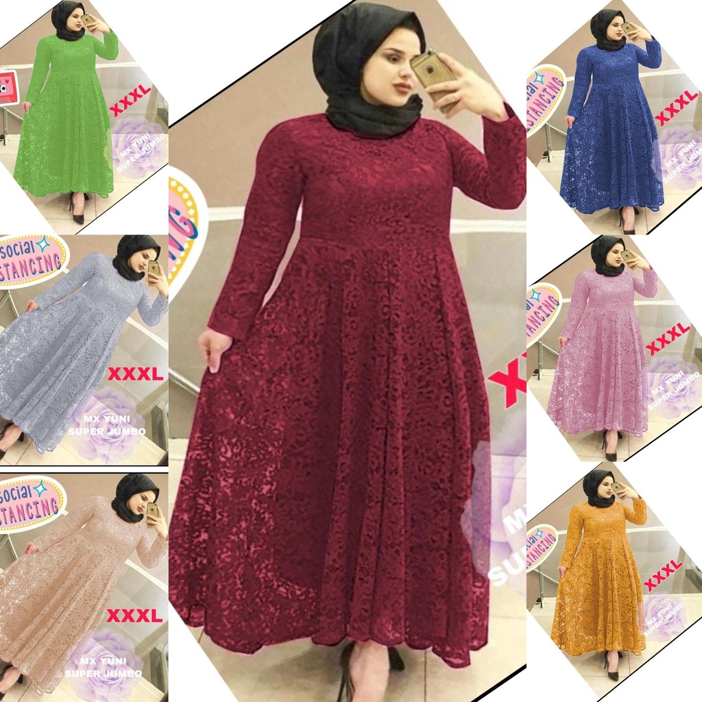 (PASTI REALPIC) GAMIS YUNI SUPER JUMBO XXXL BUSUI BIGSIZE MAXI DRESS MUSLIM BRUKAT TULANG TIMBUL