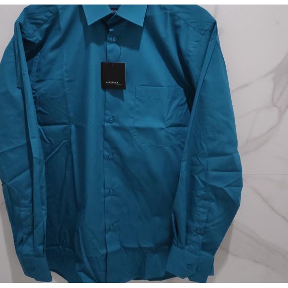 Alisan Kemeja Pria Polos Tosca Hijau Biru Reguler Lengan Panjang - Hijau Tosca, 14.5/S