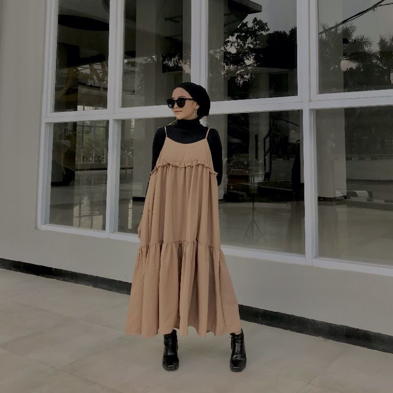 Basic Inner Rempel Dress Flare Ruffle Wanita Bahan Wolfis alyafa Tanpa Lengan - Iner Gamis Wanita Blazer Tebal Nyaman Terbaru | Outfit Remaja Terbaru Kekinian