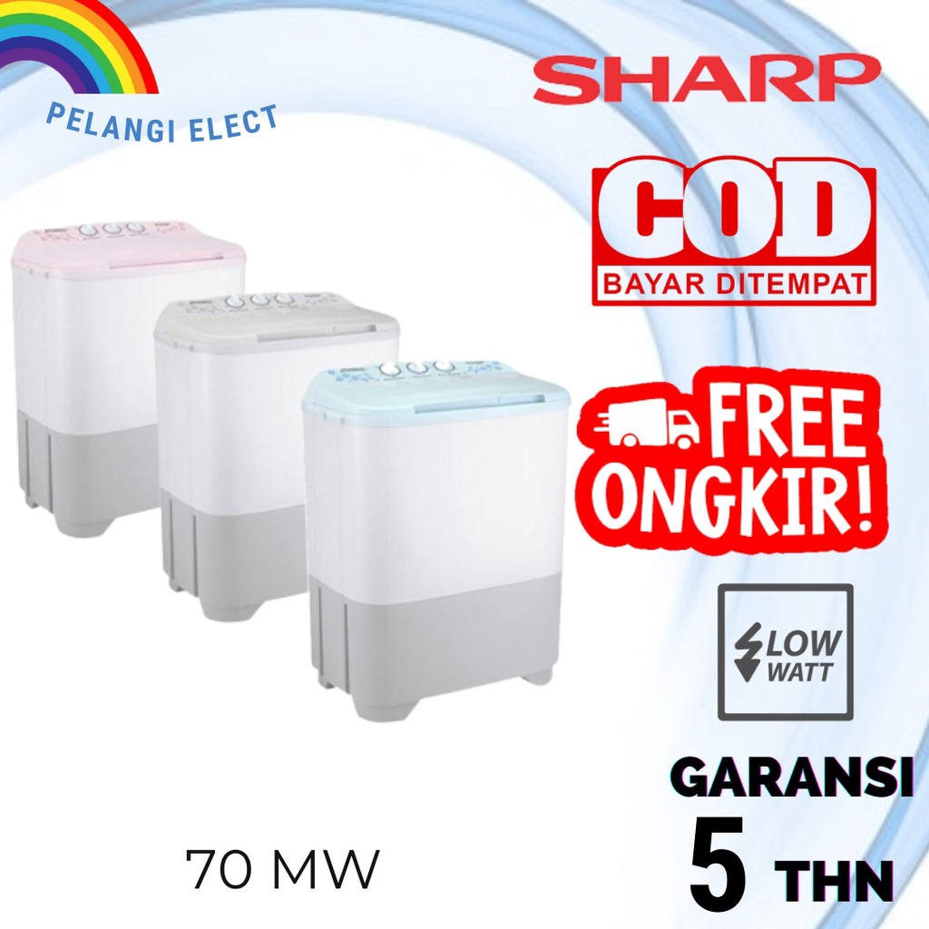MESIN CUCI SHARP EST 70 MW 7KG 2 TABUNG 70MW 7KG PURE MAGIC LOW