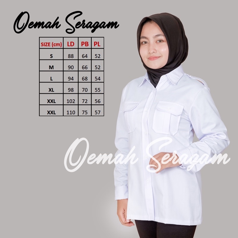 Baju Dinas Putih wanita Baju Putih PNS/ASN, Guru, PPL, PDH, Perawat, Bidan, PDH Pangkat Kantong dua atas