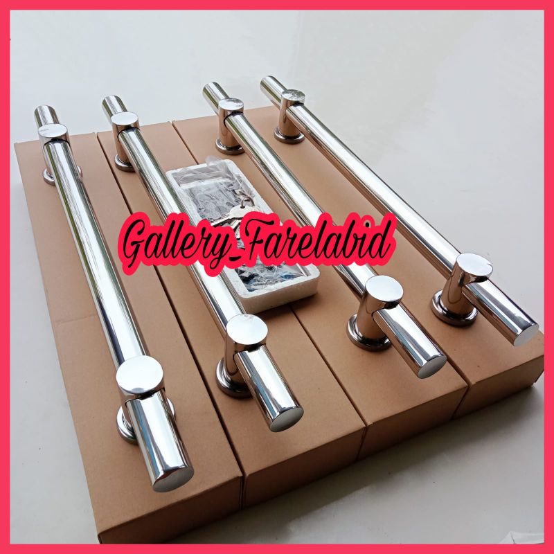 Handle Pintu Rumah Stainless Steel Bulat 80 Cm Set Body Kunci Gagang Pintu Rumah Modern 60 Cm Set Bodi Pelor Pegangan Pintu Kupu Tarung 45 Cm Tarikan Pintu Rumah Minimalis