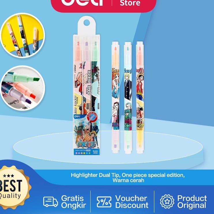 

READY Deli One Piece School Highlighter / Penanda Warna Double Dual Tip 6 Warna One Piece Warna Cerah CU352 ✩ 858