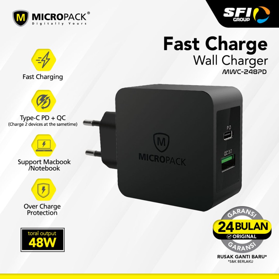 MICROPACK- Wall Charger Dual Port Fast Charging 48 Watt - MWC-248PD