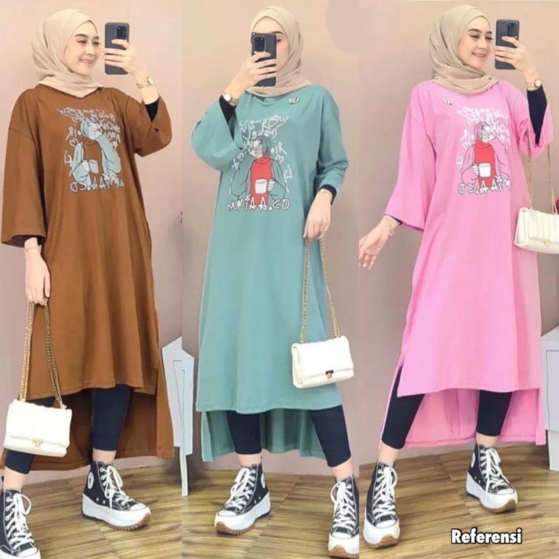 TUNIK COMBED DRESS MIDI MOTIF SABLON GAMBAR BASIC OVERSIZED PANJANG LONG KAOS DRESS TSHIRT POLOS KATUN KAOS TUNIK SIMPLE KOREAN