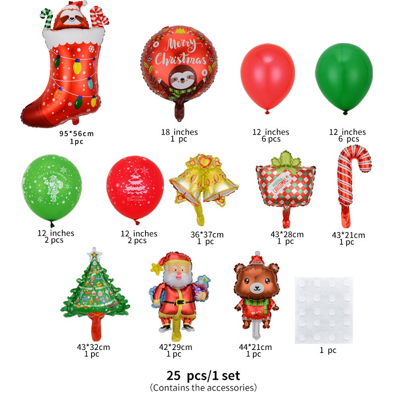 25pcs / Set Balon Foil Desain Santa Claus Snowman Elf Elk Untuk Dekorasi Natal