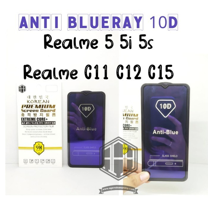 KOREAN Blue Ray 10D Realme 5 5i 5s/Realme C3 Tempered glass FULL SCREN