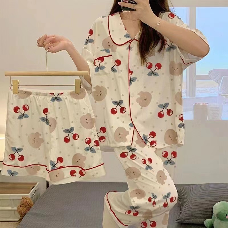3 IN 1 STELAN BAJU PIYAMA WANITA IMPORT LENGAN PENDEK CELANA PANJANG