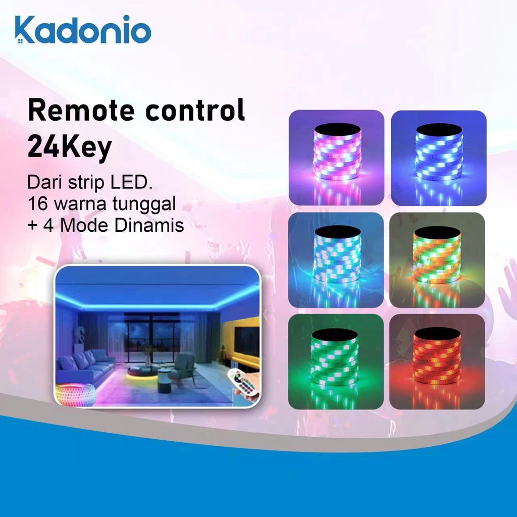 Kadonio Lampu Led Strip RGB Warna Warni waterproof IP65 2835/5050 Komplit Set Adaptor kontrol