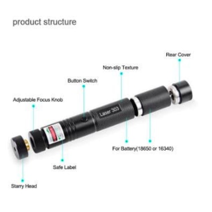 Green Laser Pointer 303 / Laser Hijau / FREE BATTERY / FREE CASAN / Laser Kunci Pengaman