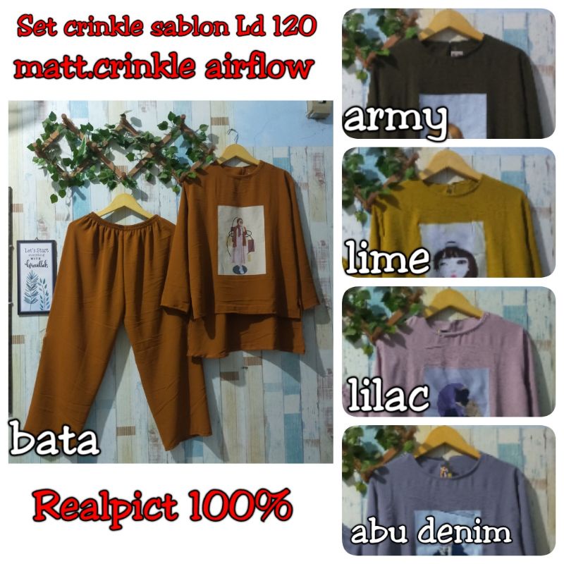 Ld 120 setcel viral crinkle sablon/setcel crinkle sablon/setcel crinkle premium/setelan sablon/onese