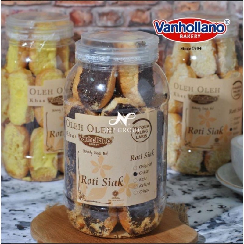 

Bagelen Siak Vanhollano Asli | Bagelan Roti Kemasan Toples 330 gram Coklat Keju Ori