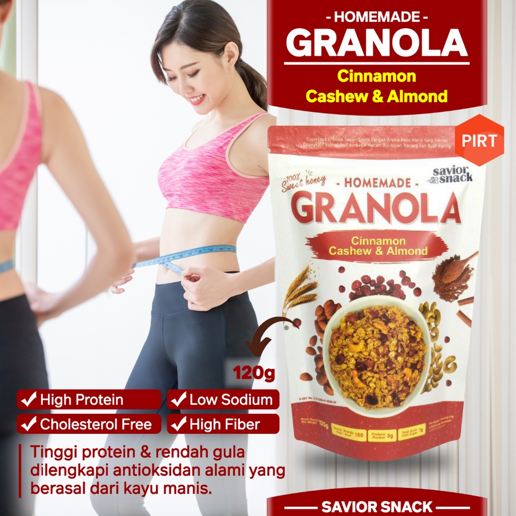 Snack Diet GRANOLA CRUNCHY CINNAMON CASHEW &amp; ALMOND Cemilan diet Rendah Kalori SAVIOR SNACK Makanan Sehat Bergizi Tinggi Nutrisi