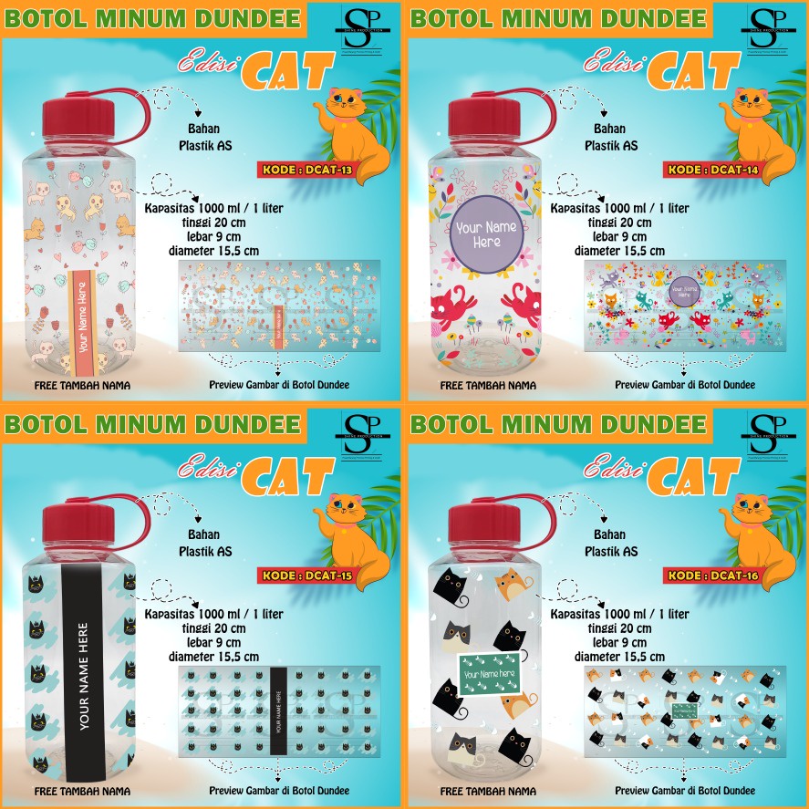 Botol Minum Cute 1 Liter Custom Nama BPA FREE